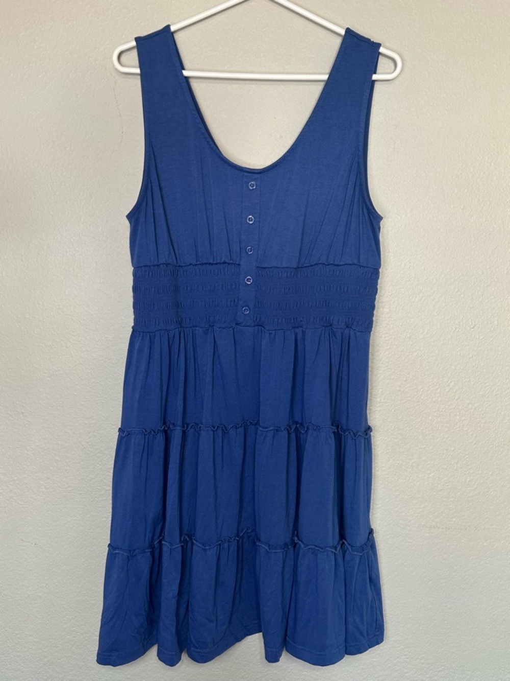 Sleeveless Blue Tiered Button Down Smocked Elastic Waist Summer Dress XL - Picture 2 of 4